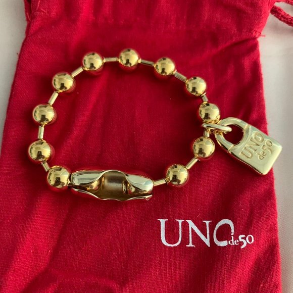 UNO de 50 SNOWFLAKE BRACELET gold Unisex padlock bracelet 18cm - Picture 1 of 8